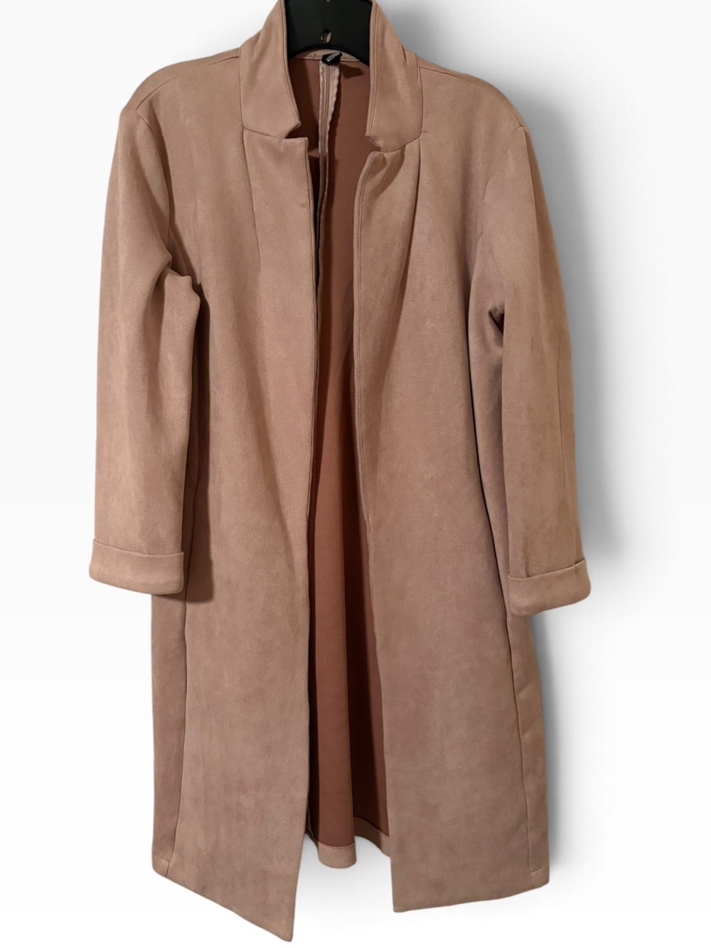 Windsor Mauve Pink Faux Suede Open Front Trench Coat Duster M